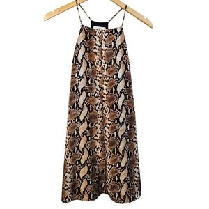 Pearle 88 Snakeskin Print Halter Mini Dress Brown Black XS 
PR1027 EUC